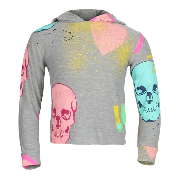 Chaser Love Skull Cozy Knit Cropped Hoodie Sweatshirt, Grey/Multi, Size XL/1X - Picture 2 of 3